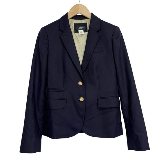 J. Crew Classic Wool Schoolboy Navy Blue Blazer Gold Buttons 2 - Picture 2 of 6